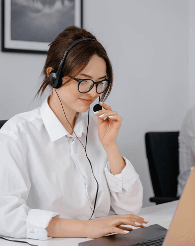 Call center agent with headset