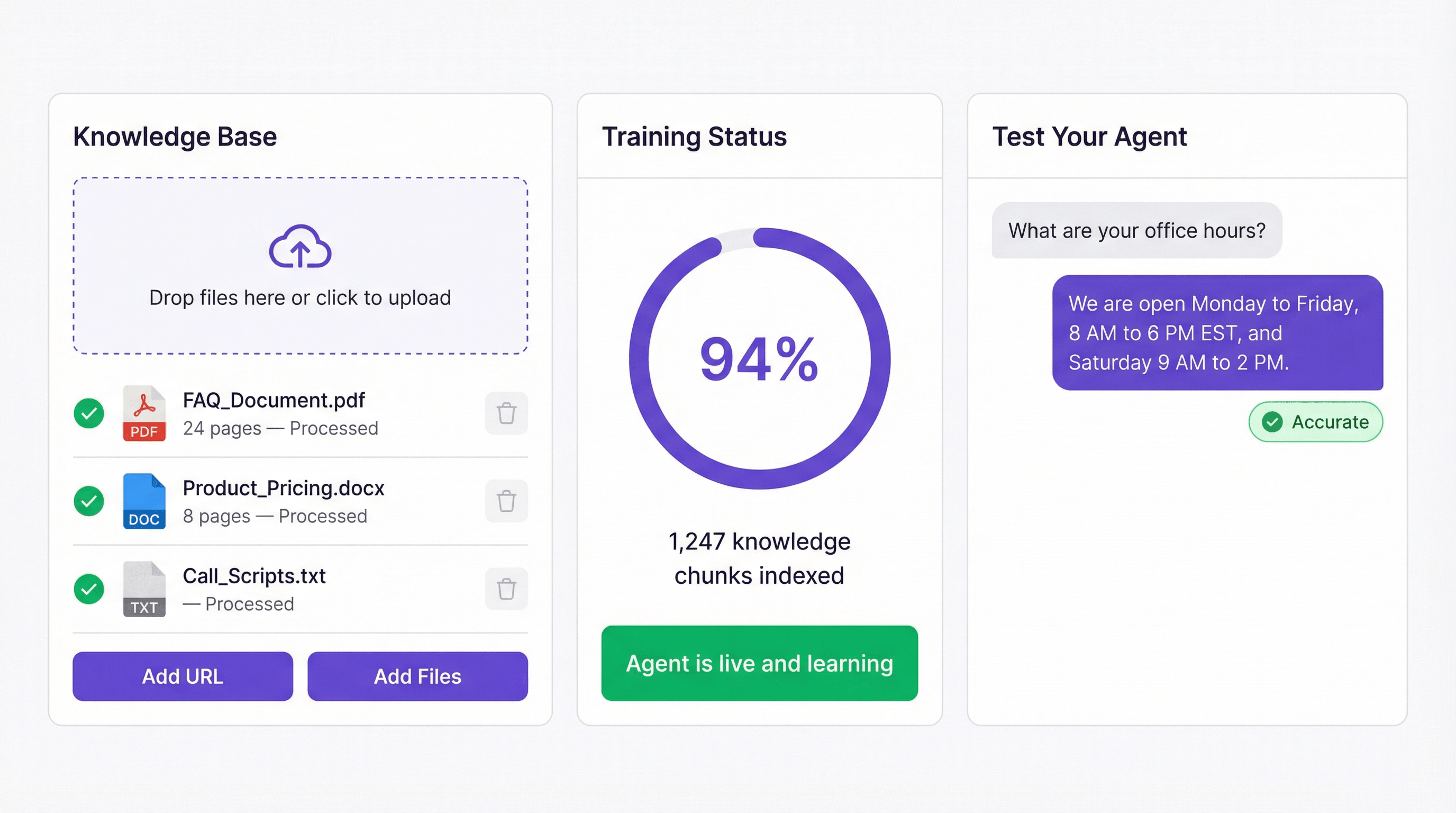 Train, test, and launch — knowledge base workflow