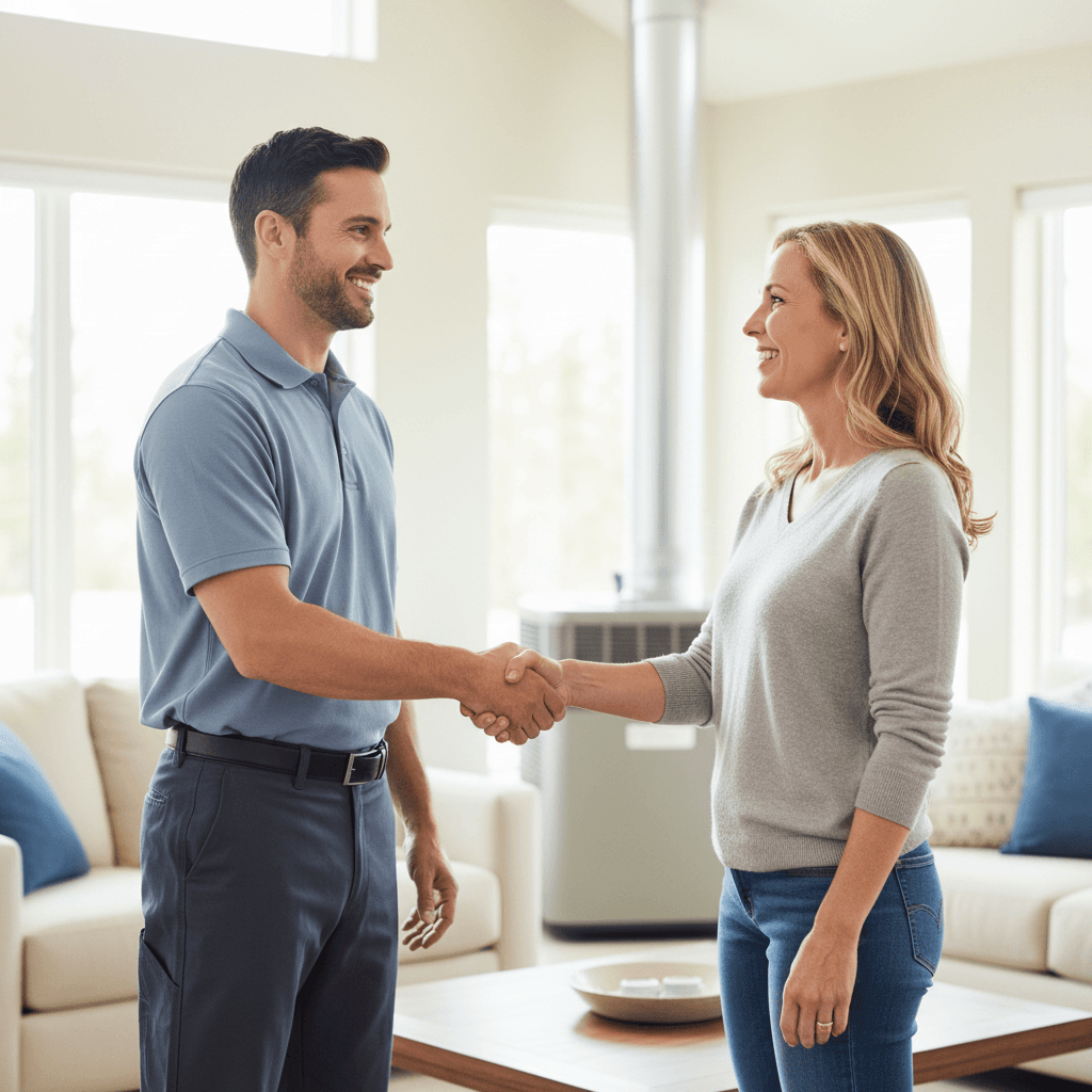 HVAC technician shaking hands with customer